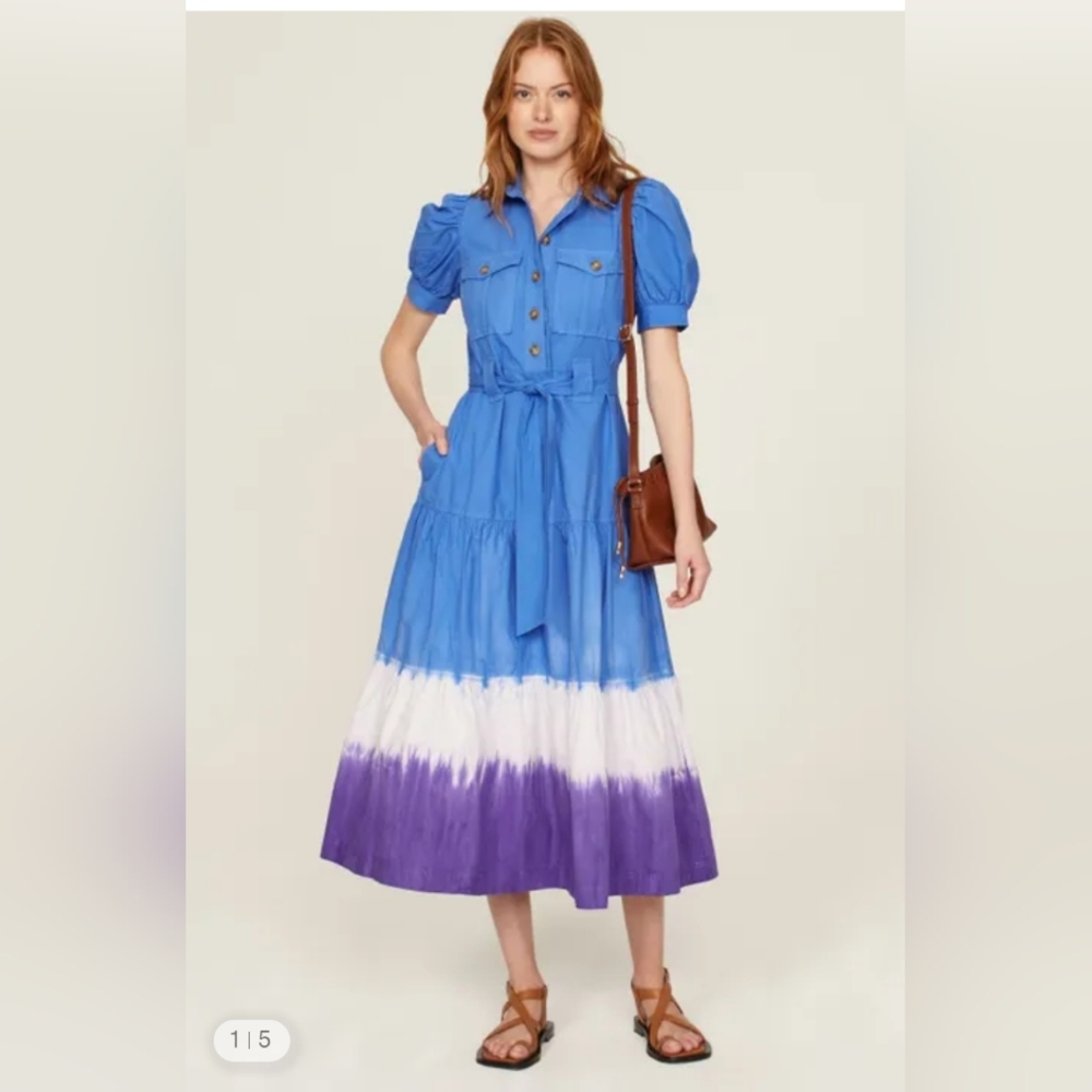 Derek Lam Size 10 Blue Dip Dye Midi Dress EUC 44